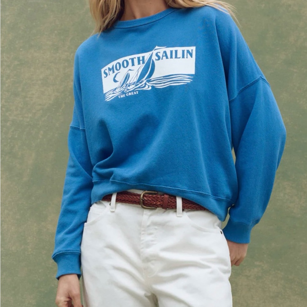 Smooth Sailin' Teammate Sweatshirt by The Great, Pool Blue, Size 1